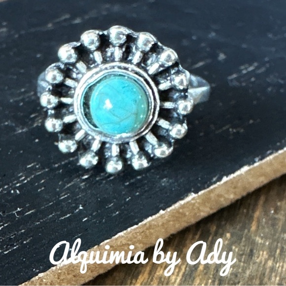 Blue turquoise western silver gem ring - Picture 1 of 3